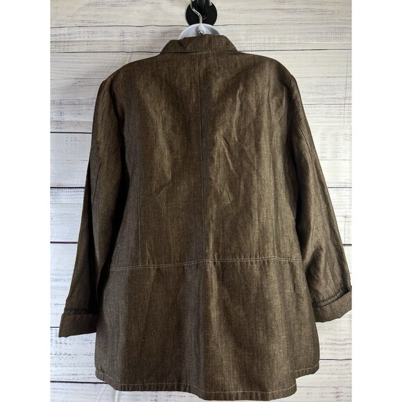 J Jill Women’s Linen Blend Blazer Size L Lagen Boho Stitched Pockets Academia - Picture 5 of 12